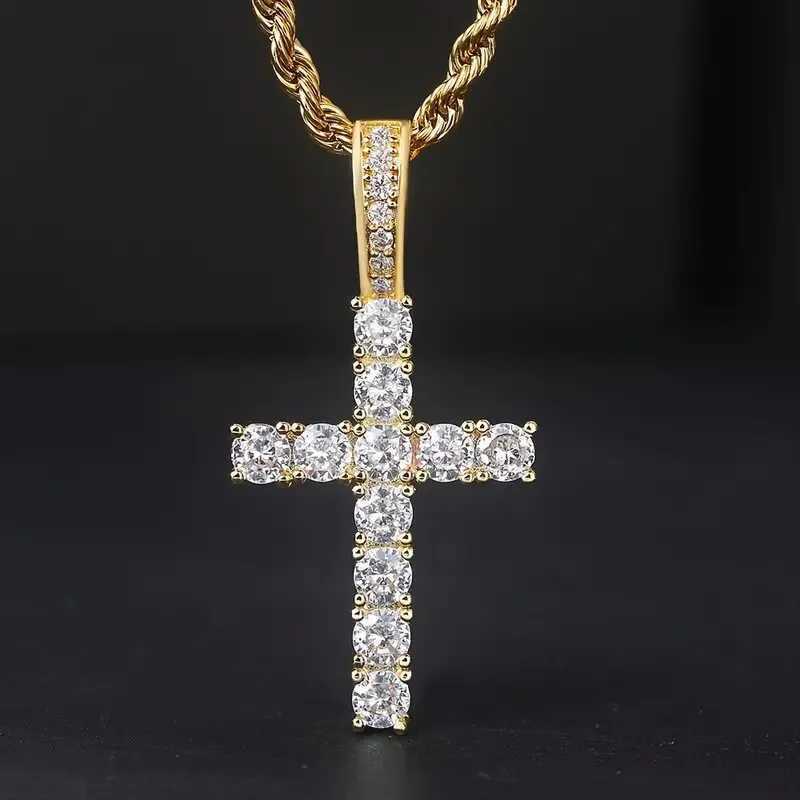925 Sterling Silver Cross Pendant Necklace for Women Sparkling White Cubic Zirconia Necklace Wedding Party New Fashion Jewelry XJ250604