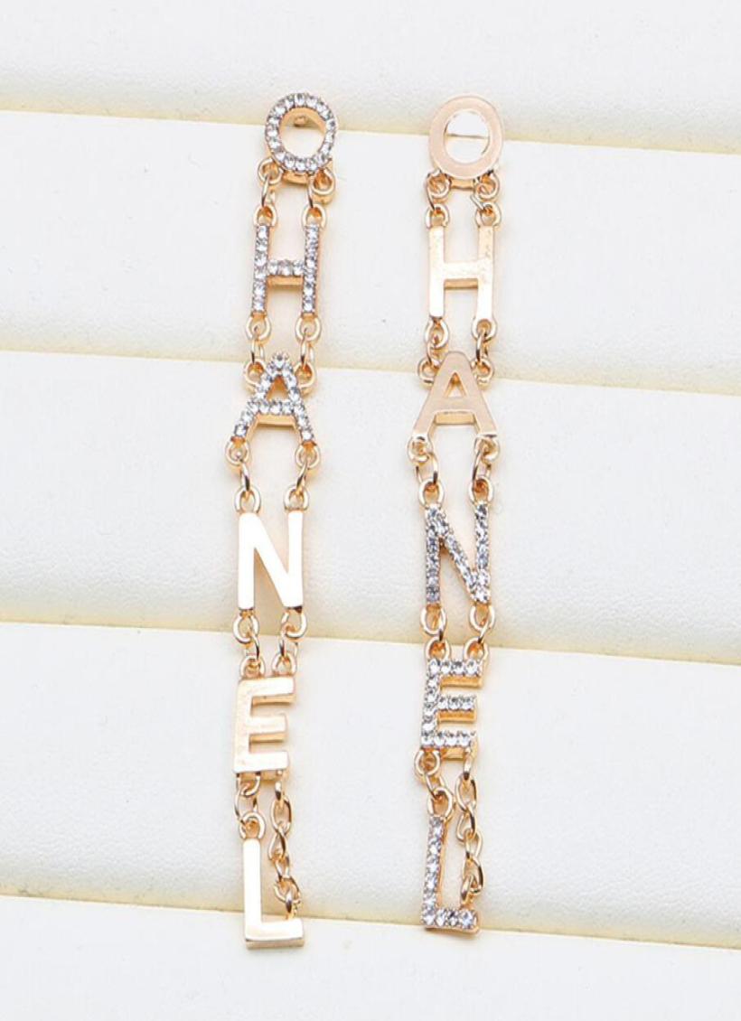 Womens 18K Gold Plated Dangle Earrings Ear Stud Brand Designers Geometry Letters Fashion Women Crystal Rhinestone Earring Wedding 9521720