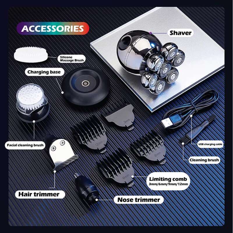 VGR 7D Electric Rechargeable Bald Waterproof Rotary Razor Beard Nose Hair Trimmer Shaver Set For Men V-315