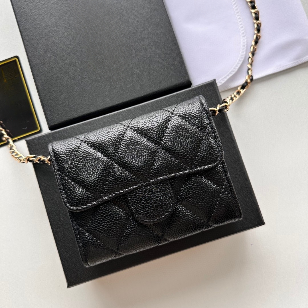 Genuine Leather Short Wallets With Chain Belt Designer Shoulder Bag Small Crossbody Bags Credit Card Holders Clutch Luxury Handbag Purses Classic Money Pocket 3211