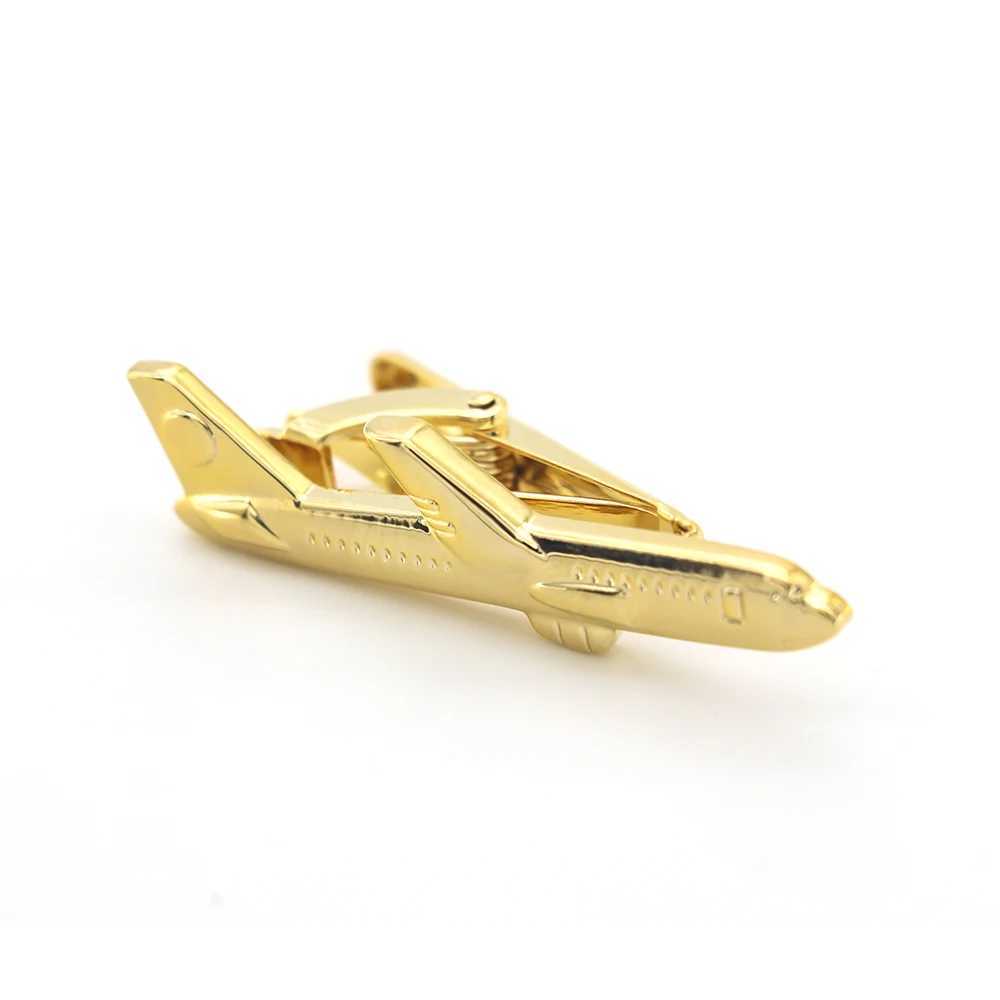 Quality Brass Material Novel Golden Color Plane Tie Pin For Men Aircraft Tie Clips Wholesale Retail W250604