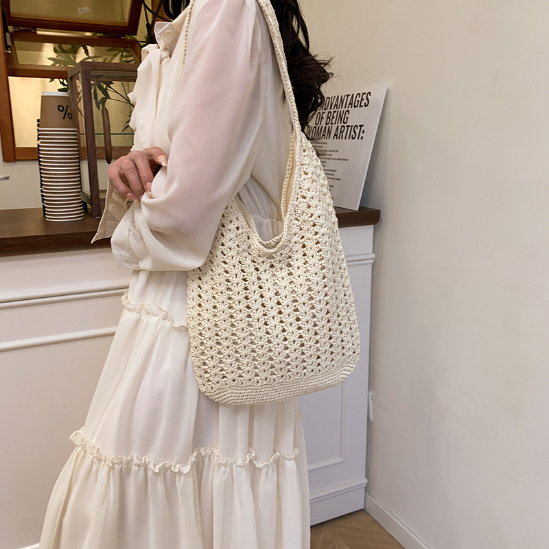 designer Cross-Border Woven Cotton Bag for Women, Large Capacity 2025 New Versatile Shoulder Underarm Bag, Beach Vacation Style Beach Bag