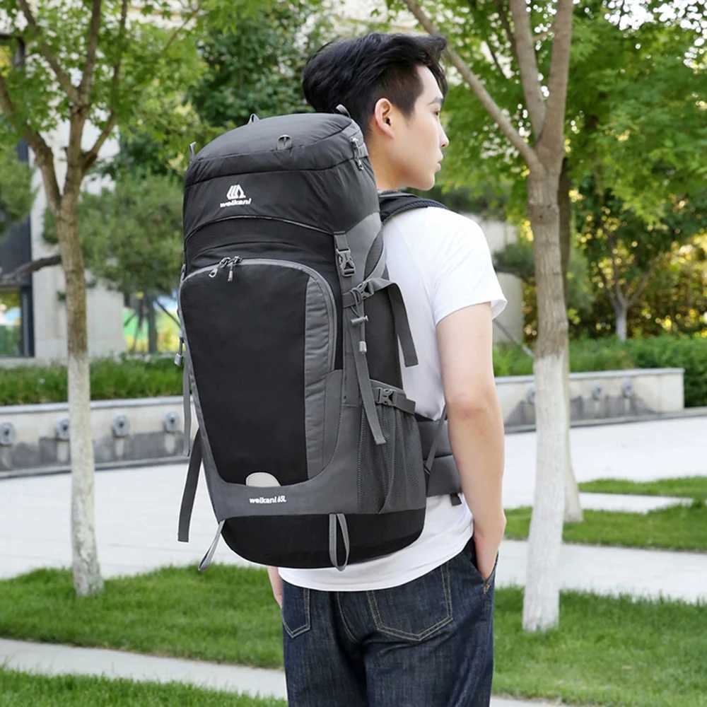 65L Backpack Water-resistant Hiking Backpack with Rain Cover Outdoor Sport Travel Daypack for Camping Climbing Mountaineering W250603