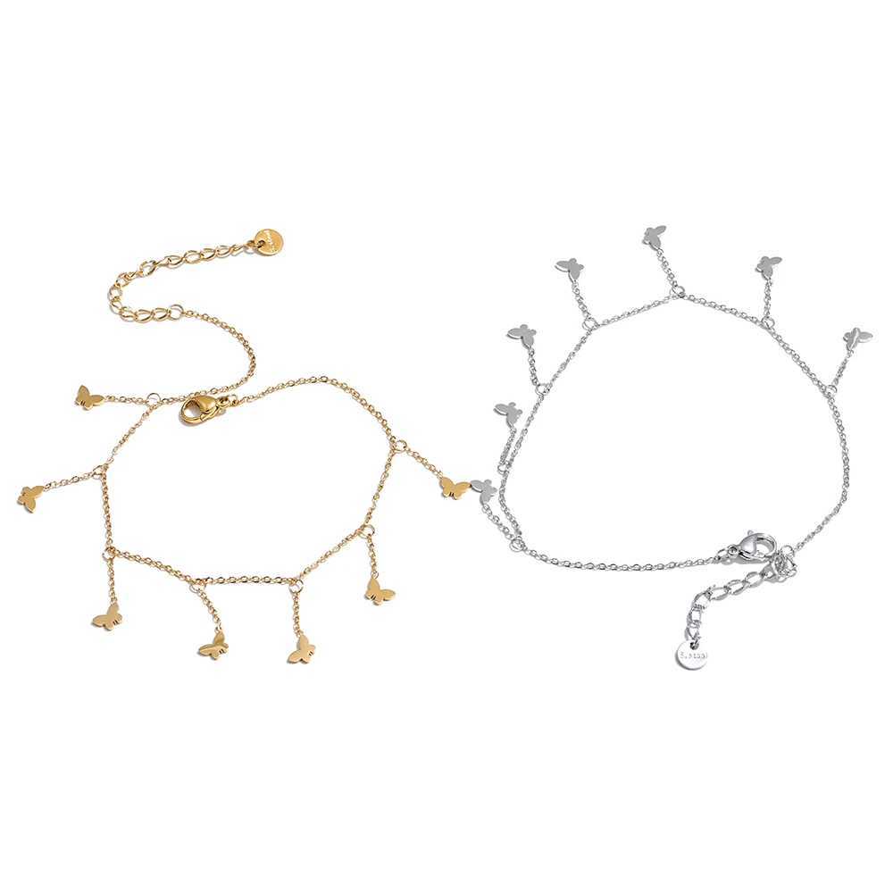 Yhpup Trendy Stainless Steel Butterfly Chain Drop Foot Anklet for Women 18K PVD Plated Summer Beach Charm Jewelry Accessories W250604