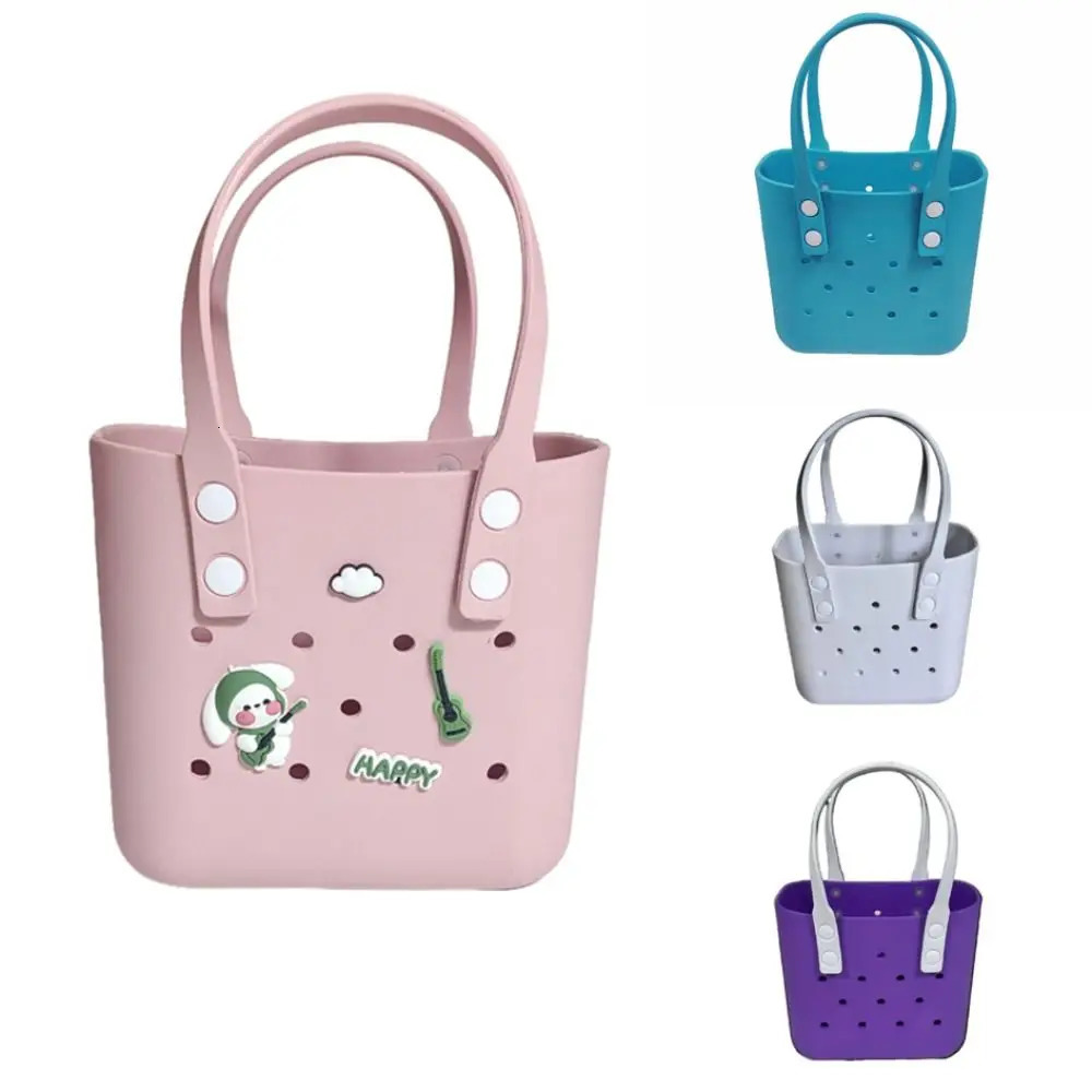 Children Beach DIY Hole Bags Fashion Cute Summer Storage Baskets Outdoor Handbag Picnic Tote Small Solid Color Eva Jelly Bag 250628
