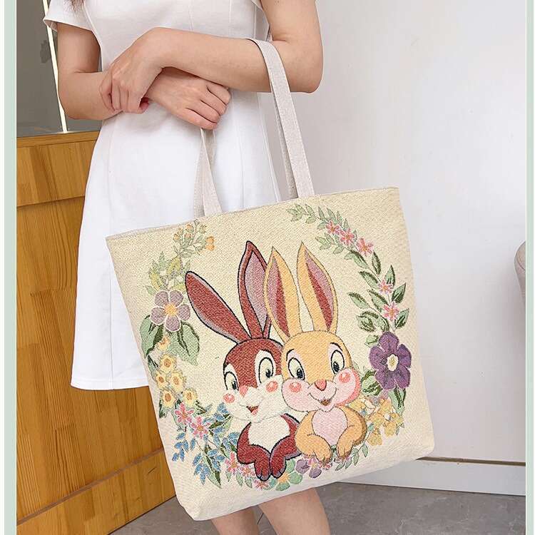 New Canvas Shoulder Handbag Double-Sided Gold Thread Jacquard Embroidery Ethnic Style Handheld Commuter Bag