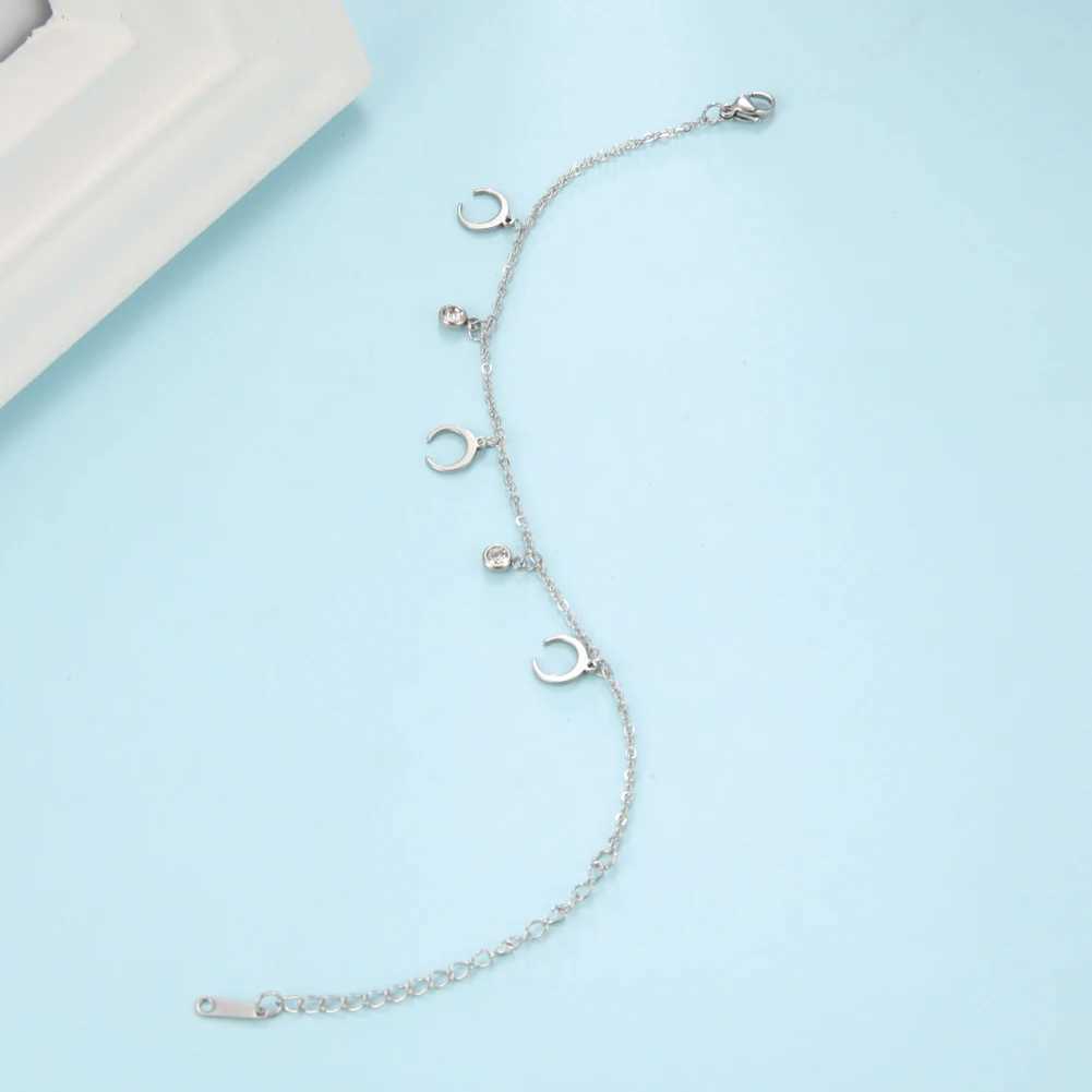 Lucktune Crystal Moon Anklets for Women Stainless Steel Crescent Tassel Sandals Foot Chain Summer Jewelry Boho Beach Accessories W250604