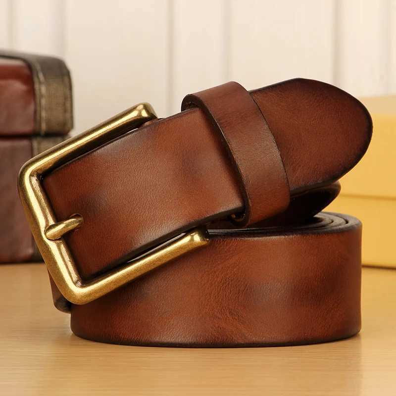 38mm Belt Male Leather Copper Buckle Handmade First Pure Cowhide Retro All-match Casual Jeans Soft Belt Heavy Duty Work Belt W250604