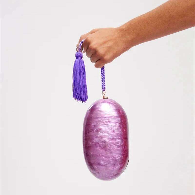 Egg Shape Clutch Bag Fringed Acrylic Shell Clutch Bag Women Wedding Evening Party Cute Purse Handbag Winter New 2024