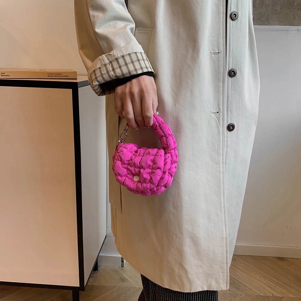 Wrist Handbag Nylon Solid Color Mini Puffer Tote Bag for Women Padded Clutch Purse Phone Purse for Work Travel Shopping 250603