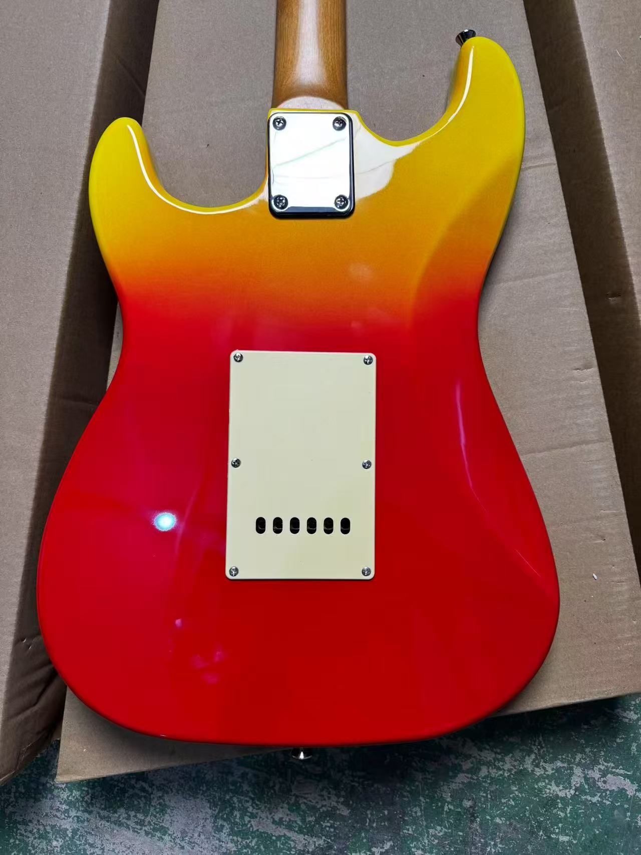Yellow and red double-color electric guitar, single double pickups, supports customization