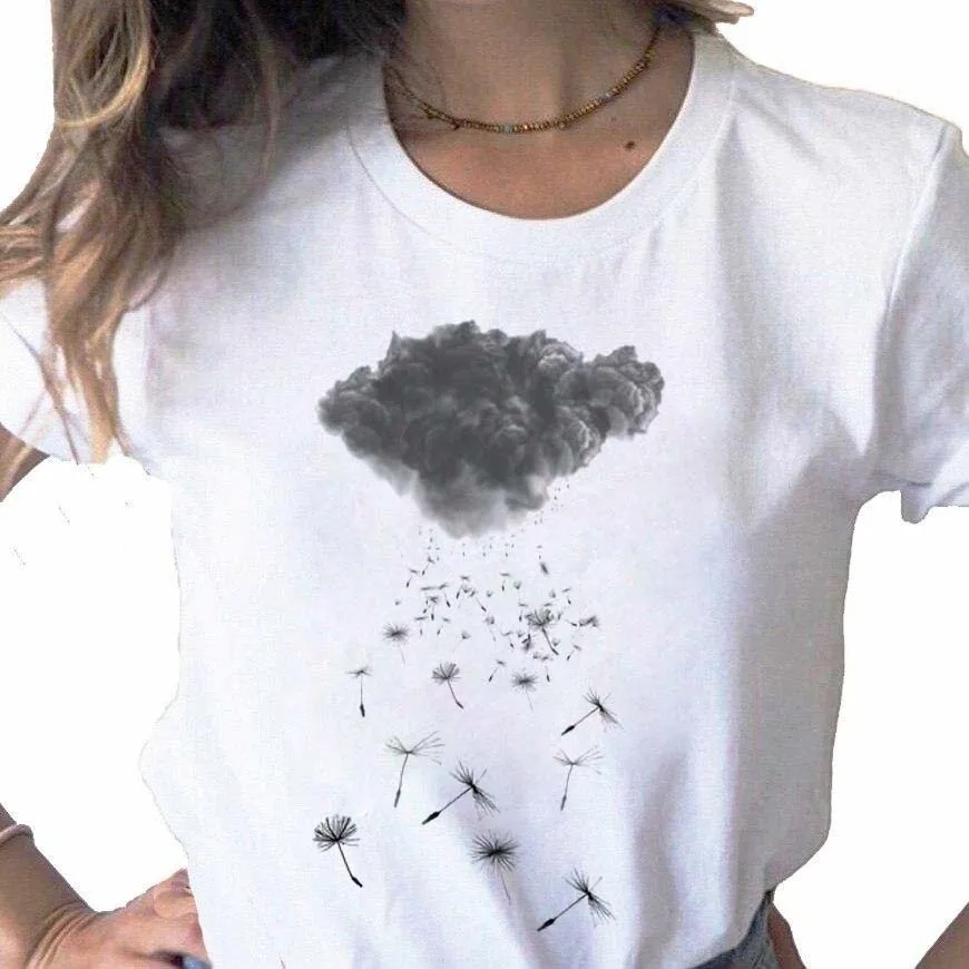 Women Print Clothes Dandelion Watercolor Dragonfly Love Female Designer Tops Tee Tshirt Fashion Print Cartoon Ladies Graphic T-Shirt