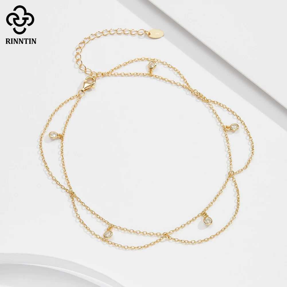 Rinntin 925 Sterling Silver Dangle Shiny CZ Anklet for Women Summer Foot Chain Bracelet Fashion Ankle Straps Jewelry SA72 W250604