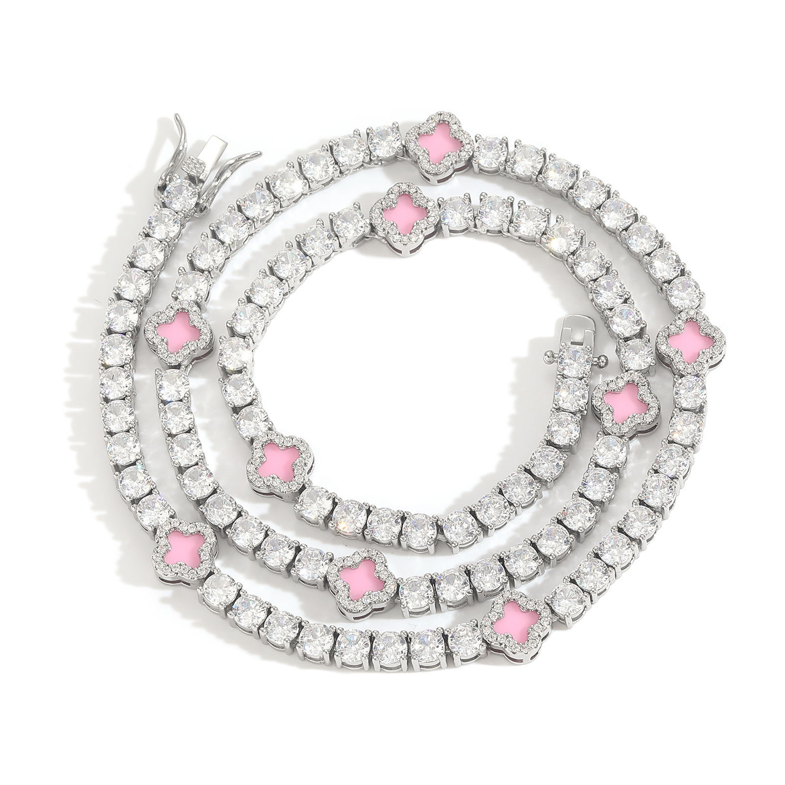 Ins style four leaf clover diamond set tennis chain necklace for women exquisite and high-end feeling collarbone chain accessory new product