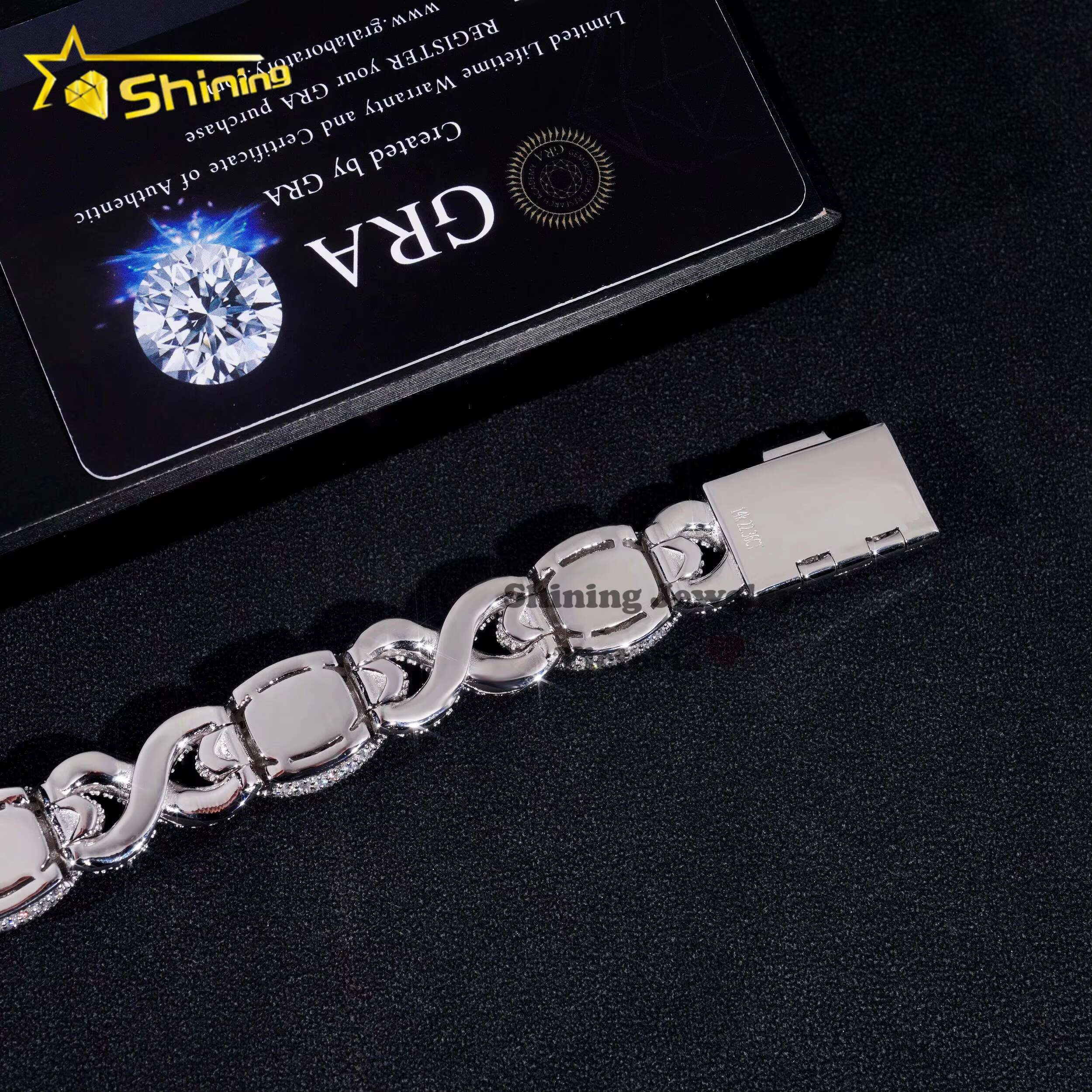 New Trendy 13mm Hip Hop Men Jewelry 925 Sterling Silver Fully Iced Out Vvs Moissanite Diamond Evil Eyes Cuban Bracelet