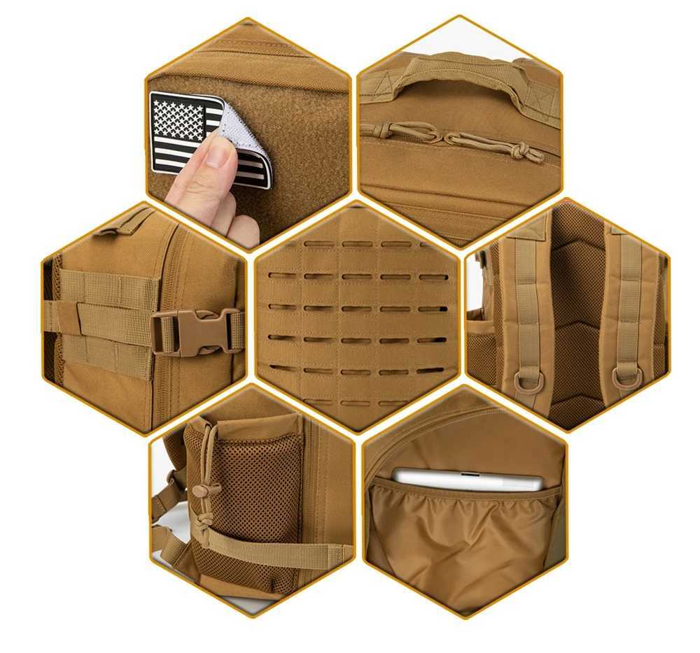 25L Tactical Backpack Outdoor Bag for Fitness MOLLE Backpack GYM For Women/Men EDC Hiking Survival Rucksack with Bottle Holder W250603