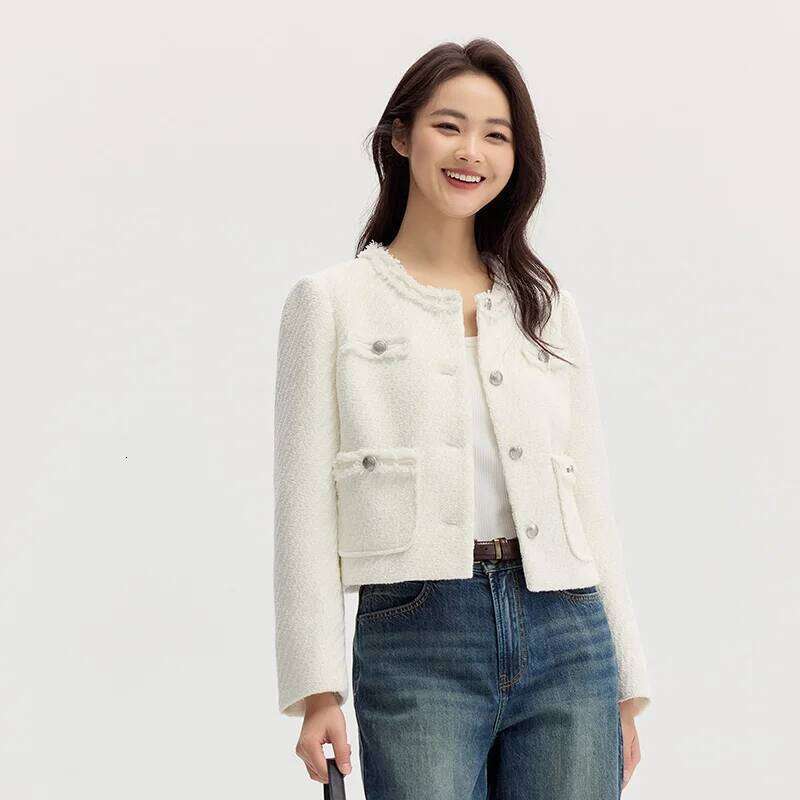 Semir Coat Women Short-Sleeved Shoulder Padding Tassel Elegant Gentle New Petit Charcoal Style Slim Fit Jacket