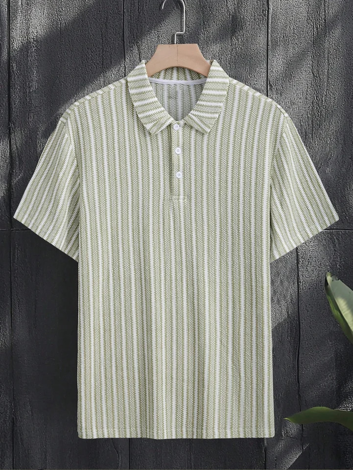 Mens Summer Knitted Striped Lapel Short Sleeved Polo Shirt Comfortable and Fashionable Suitable for Daily Wear 250604Z