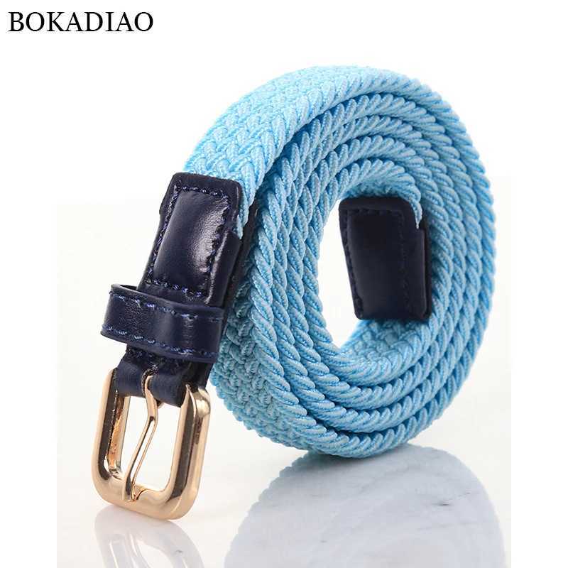 BOKADIAO Women Childrens Elastic Belt Pin Buckle Weave Stretch Canvas Belt Candy Colors Luxury Jeans Belts for Boys Girls Strap W250604