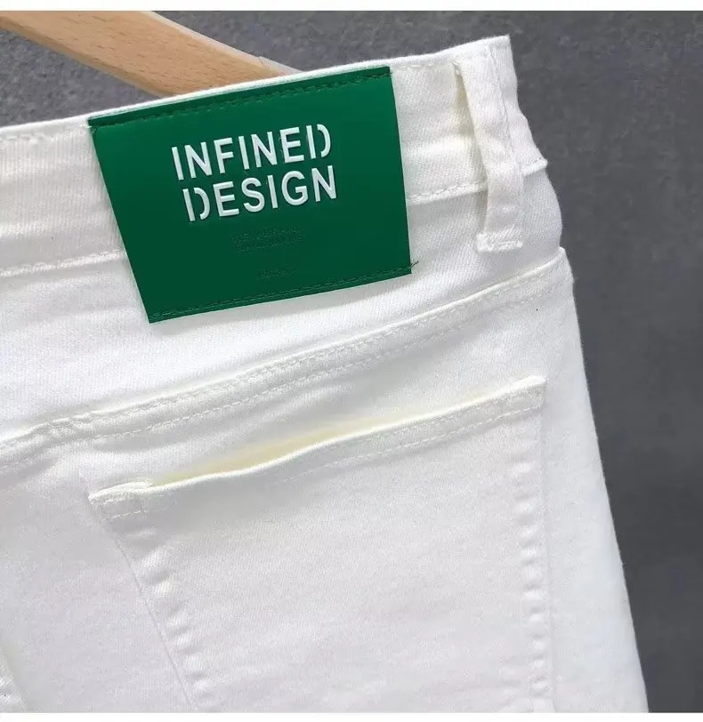 2023 Summer Casual Denim Shorts Men Fashion White Knee Length Pants Straight Slim Classic Male Clothing Jeans 250529Z