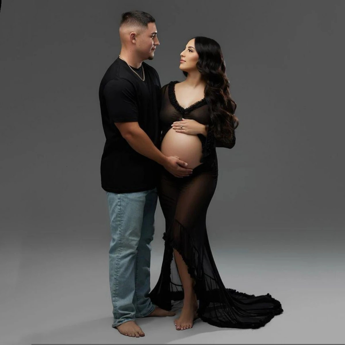 Hollow Out Tulle Maternity Poshoot Dress Stretchy Tulle Pregnant Woman Pography Memaid Dress Long Train 250530