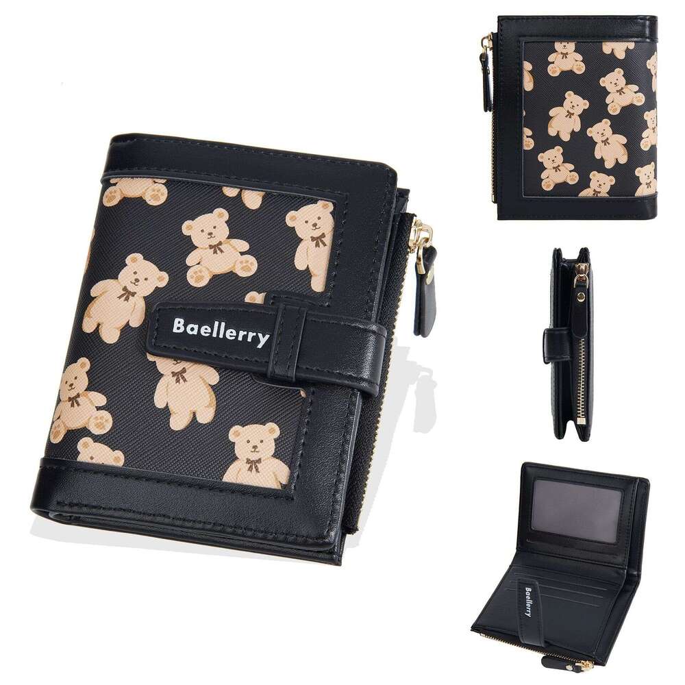 New Women's Short Baellerry Cartoon Bear Drawstring Coin Purse Mini Wallet