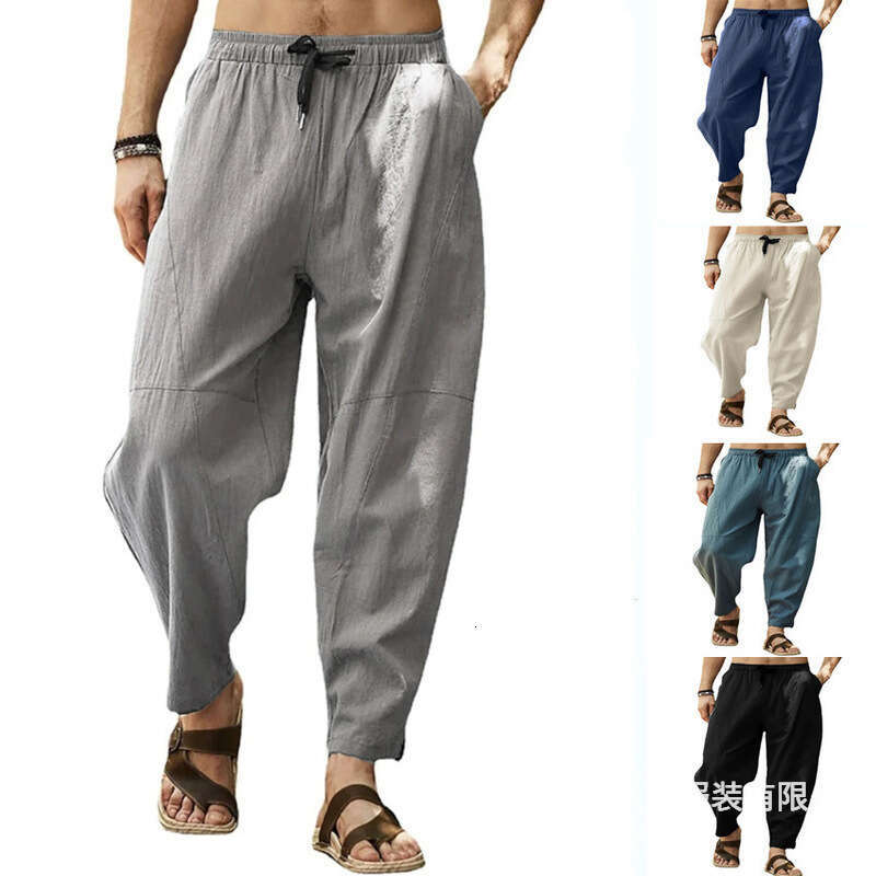 Men's Plus Size Casual Loose Cotton Linen Drawstring Hip Hop Lantern Tapered Pants 2025 New Trendy Fashion Ins