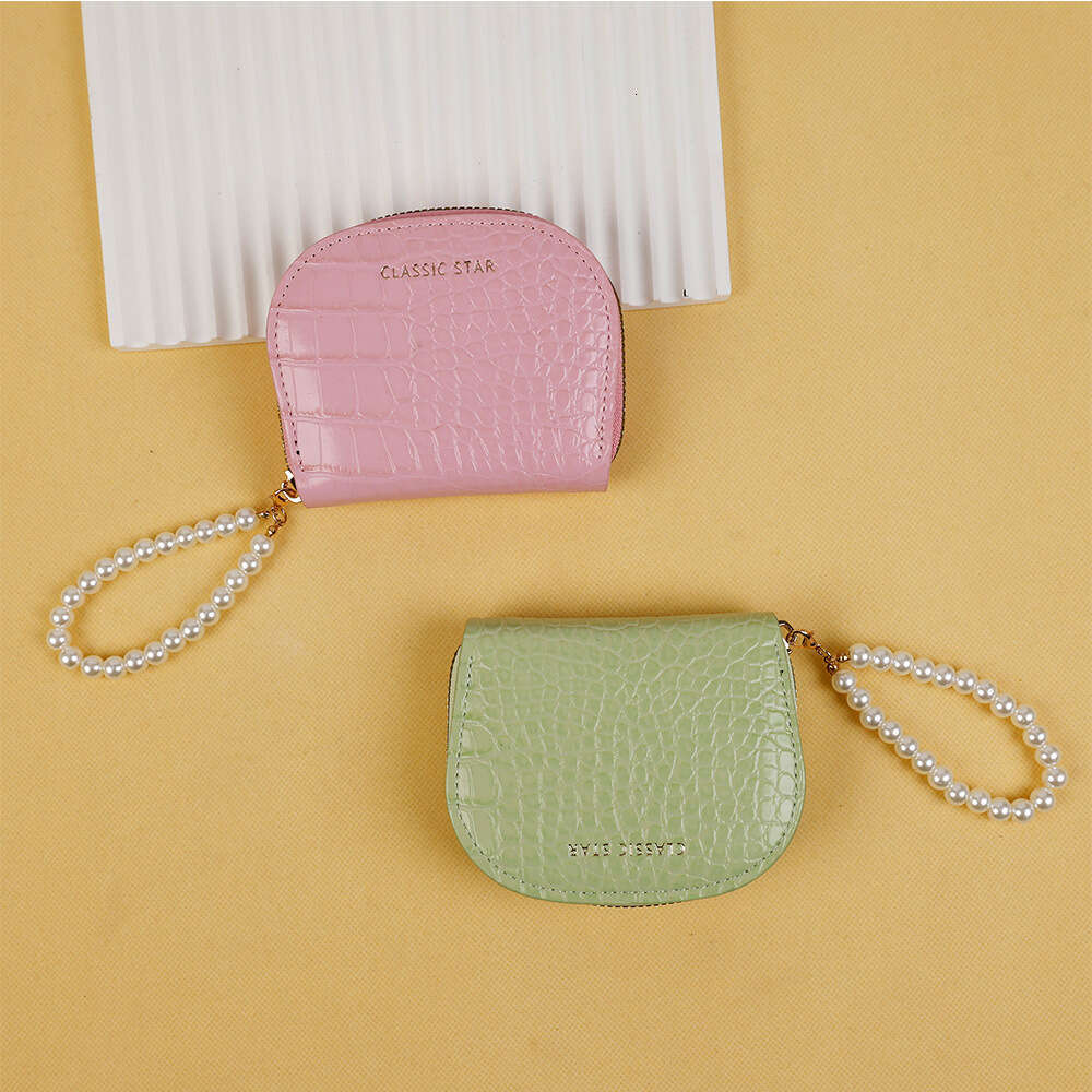 New Pearl Bracelet Crocodile Pattern Half-Round Accordion Card Holder Large Capacity Exquisite Shiny Leather Coin Purse Wallet