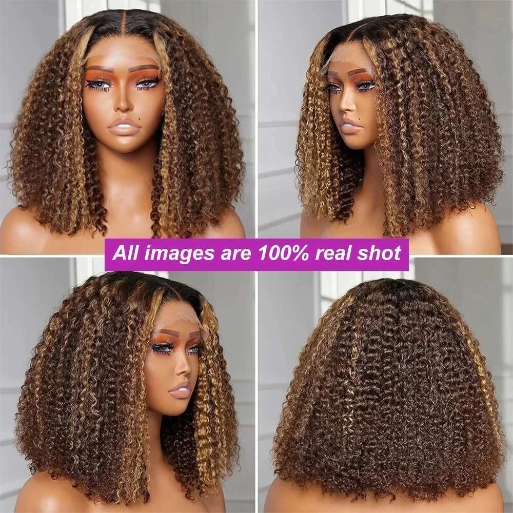 4/27 Ombre Brown Deep Water Wave Short Bob Wigs Highlight Curly 13x4 Hd Lace Front Brazilian Wear Go Glueless Human Hair Wig
