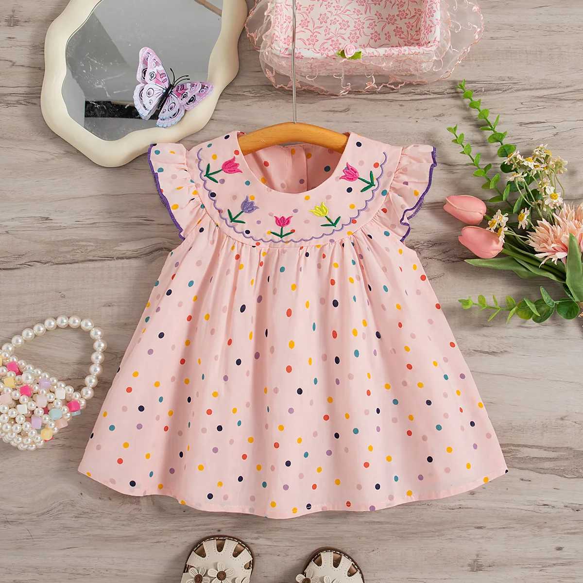 Baby Girl Dress Summer Comfortable Cotton Baby Dress Cute Flower Embroidered Dress Kids Birthday Clothes R250530