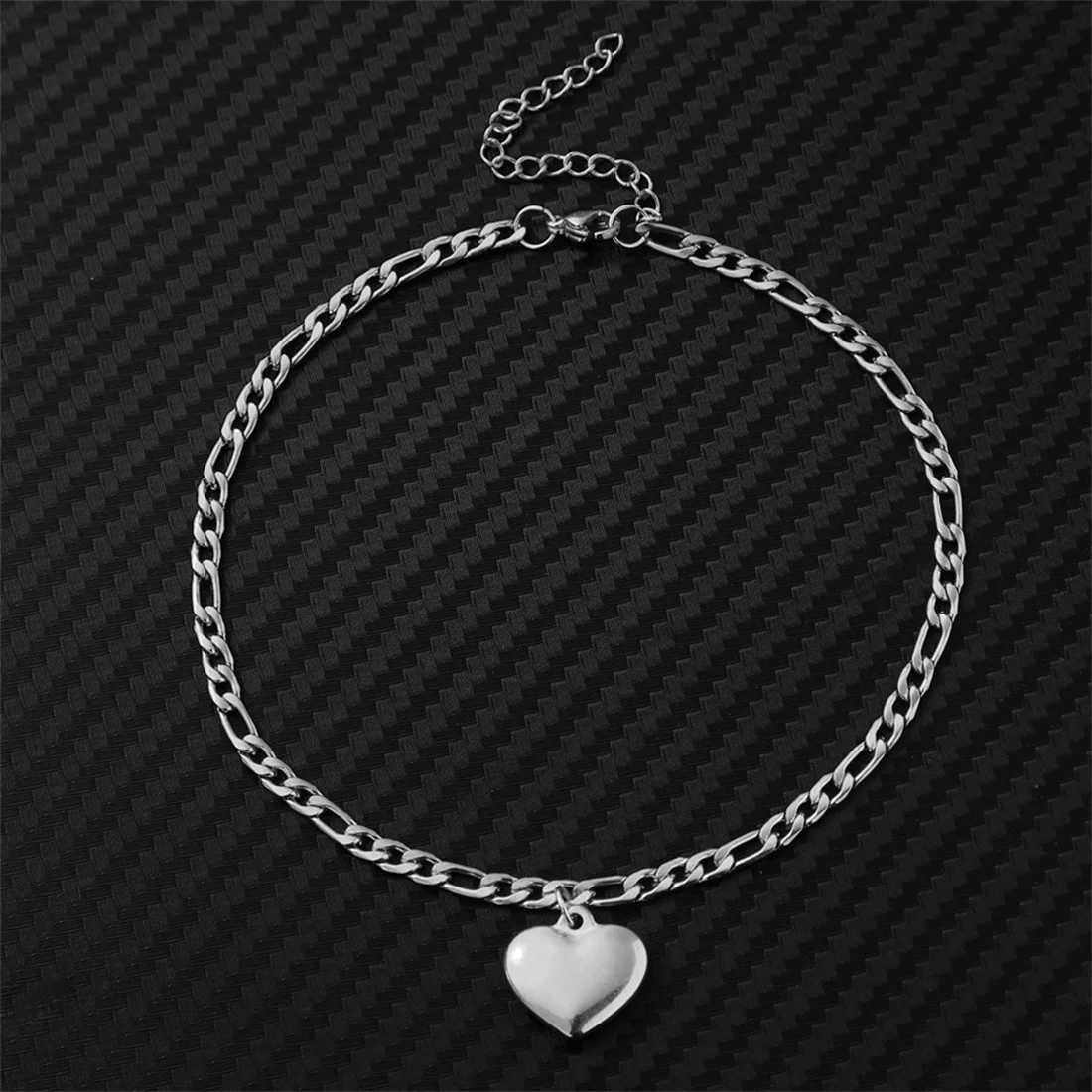 Heart Anklet For Women Gold Silver Color Stainless Steel Foot Leg Figaro Ankle Chain Bracelet Punk Summer Beach Jewelry Gift W250604