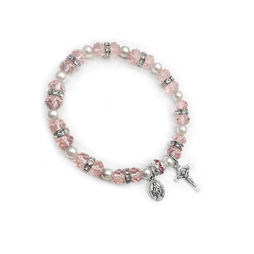 New Arrival 3 Colors Vintage Catholic Jesus Cross Charms Bracelet Crystal Beaded Stretch Bracelets For Women Men Jewelry Religious Gifts V250605