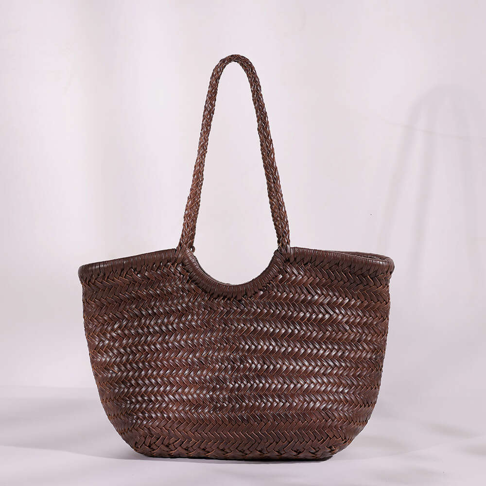 Woven Bag Leather Top Layer Vegetable Tanned Pure Handwoven Basket Handbag Genuine Leather Large Capacity Tote Bag Soft Woven Tote