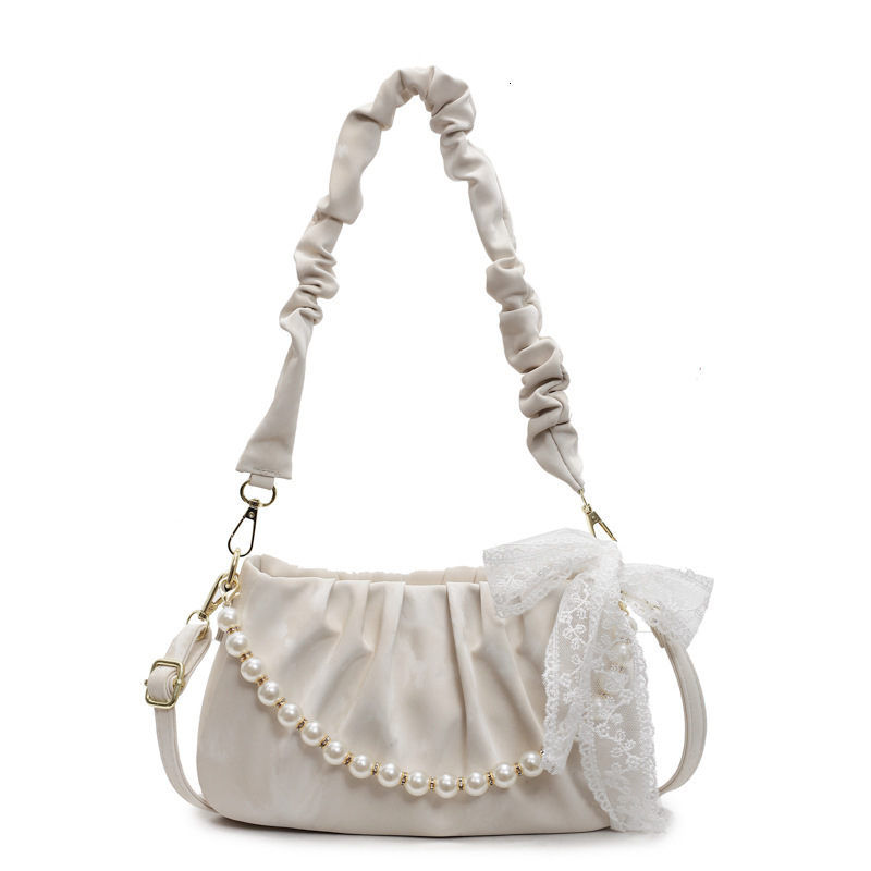 designer 2025 New Niche Pearl Handheld Pleated Cloud Bag for Women High-end Single Shoulder Underarm Bag Casual Crossbody Bag