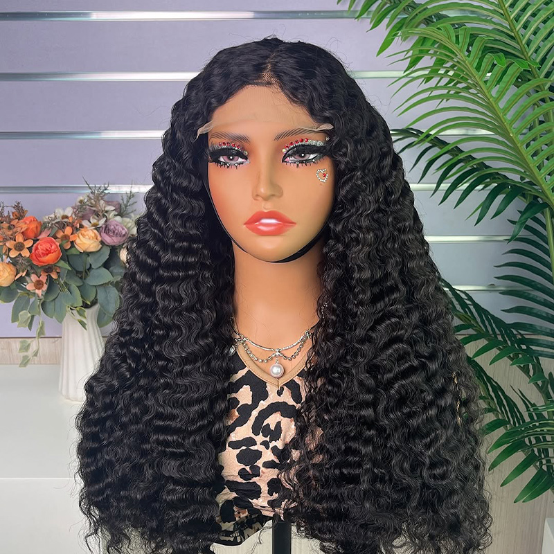 natural black 5x5 hd lace front myanmar deep wave wig precut hairline thicker curls