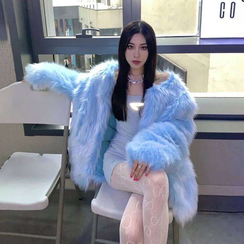 Fall/Winter 2025 Plush Fur Jacket Women's Overcoat Fashion Loose Long Imitation Fox Hair Slim Mao Coats Female Warm Coat