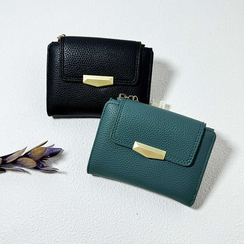 Short INS Lychee Texture High-end Small Fold 70% off Multi-card Slot Women's Leather Wallet