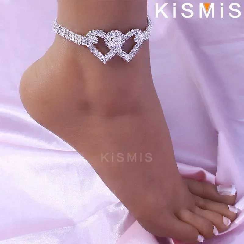 Boho Crystal Heart Anklet for Women Adjustable Rhinestone Foot Jewelry Perfect for Summer Beach Parties and Special Occasions W250604