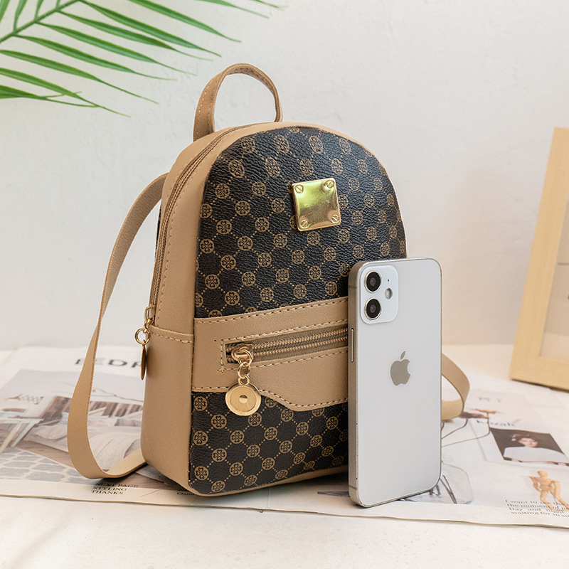 Free Shipping Women's Bag New Style Circle Print Outdoors Iron Plate Color-block Double Shoulder Small Backpack Casual Phone Bag Designer Bag Out