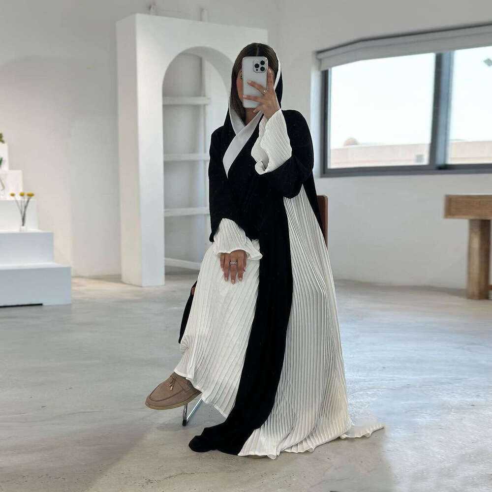 Mq112 Modest Turkish Muslim Clothing Pleated Dress Fashion Cardigan Abaya Coat B5