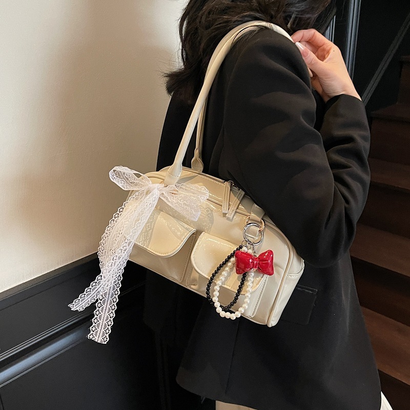 designer Korean Style Niche Design Underarm Boston Bag 2025 New Simple Handheld Bowling Bag Large Capacity Tote Bag