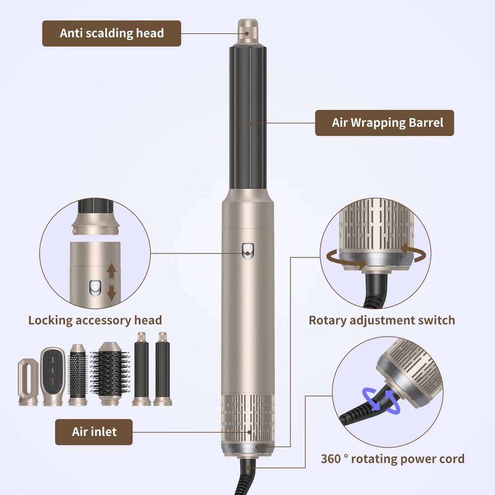 6 In 1 Dryer Warm Air Comb Automatic Curling Iron Straightening Brush Hair Styling Tool