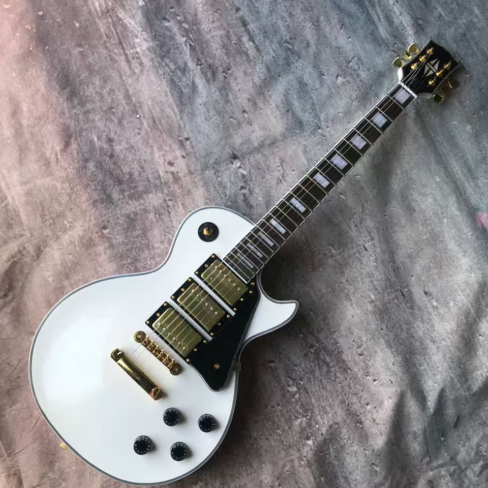 Three-Pickup Solid Body White Electric Guitar Available for Personalization