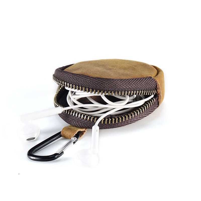Genuine Leather Mini Coin Purse First Layer Cowhide Zipper Shell Data Cable Bluetooth Earphone Storage Bag for Men