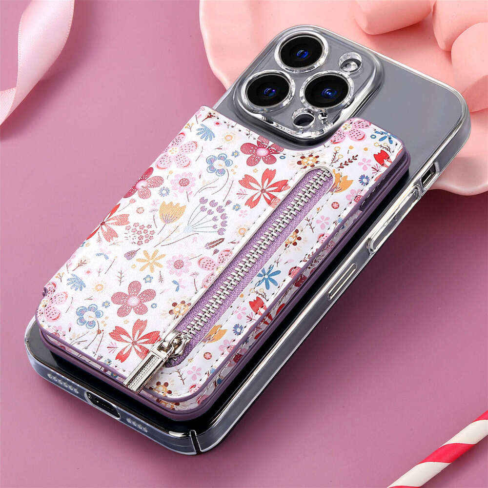Multifunctional Phone Sleeve Painted 3M Adhesive Back Wallet Case Insert Stand RFID Zipper Card Holder