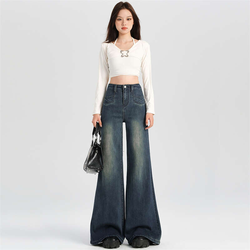 Flared Jeans For Women, Autumn New Style, Petite High Waist Slim Fit Stretch Bootcut Floor-Length Pants B5