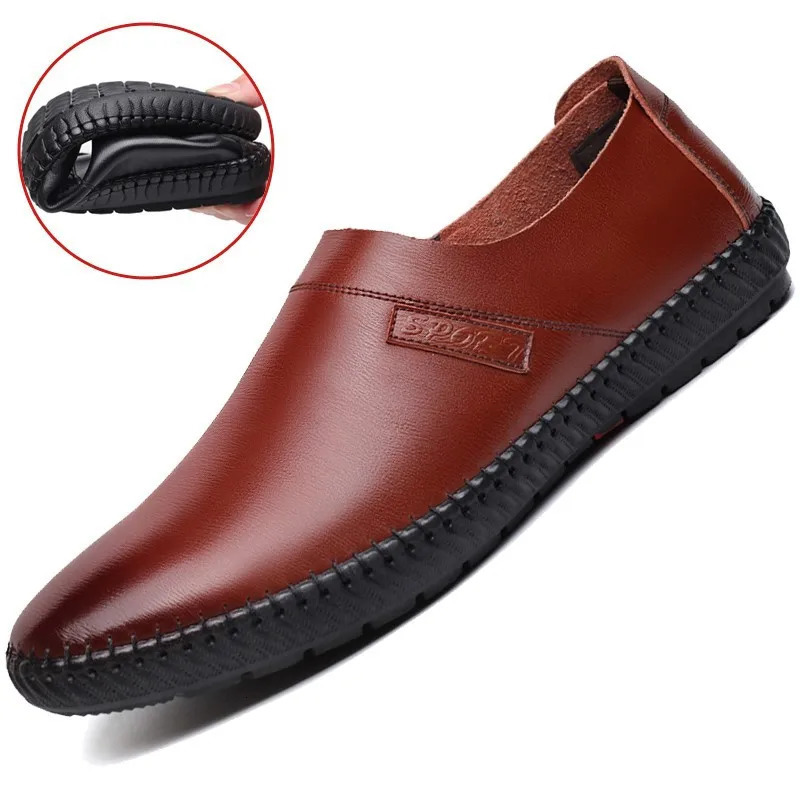 Spring Autumn Mens Leather Casual Shoes Soft PU Leisure Flats Daily Solid Color Slip-on Loafers Non-slip Flat Men Driving Shoes 250528