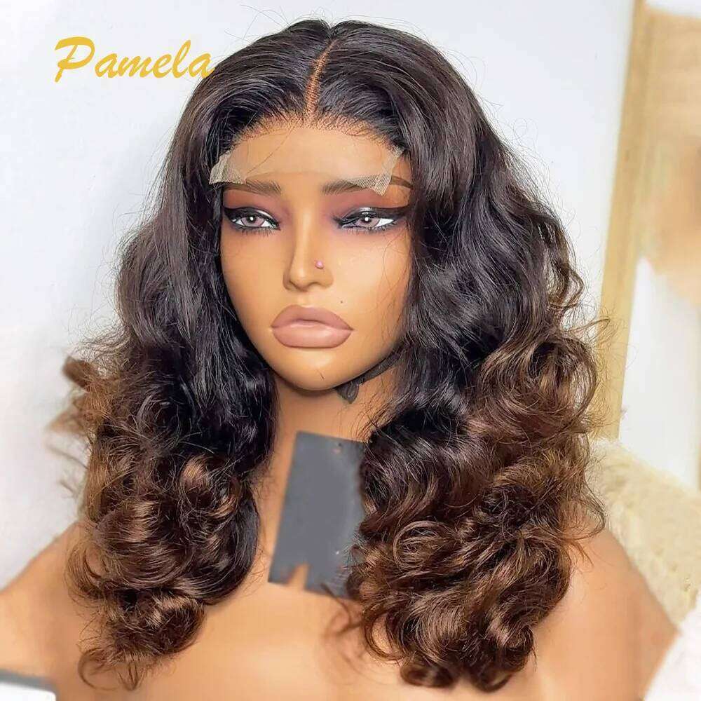 250% Density Ombre Blonde 1B/4 Brown Colored Loose Wave 13x4 HD Transparent Lace Frontal Glueless Human Hair Wig Ready To Wear