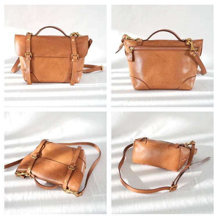 Messenger Women Handbag Soft Shoulder New Art Japanese Vintage Leather Yellow Brown Retro,Shoulder Bag