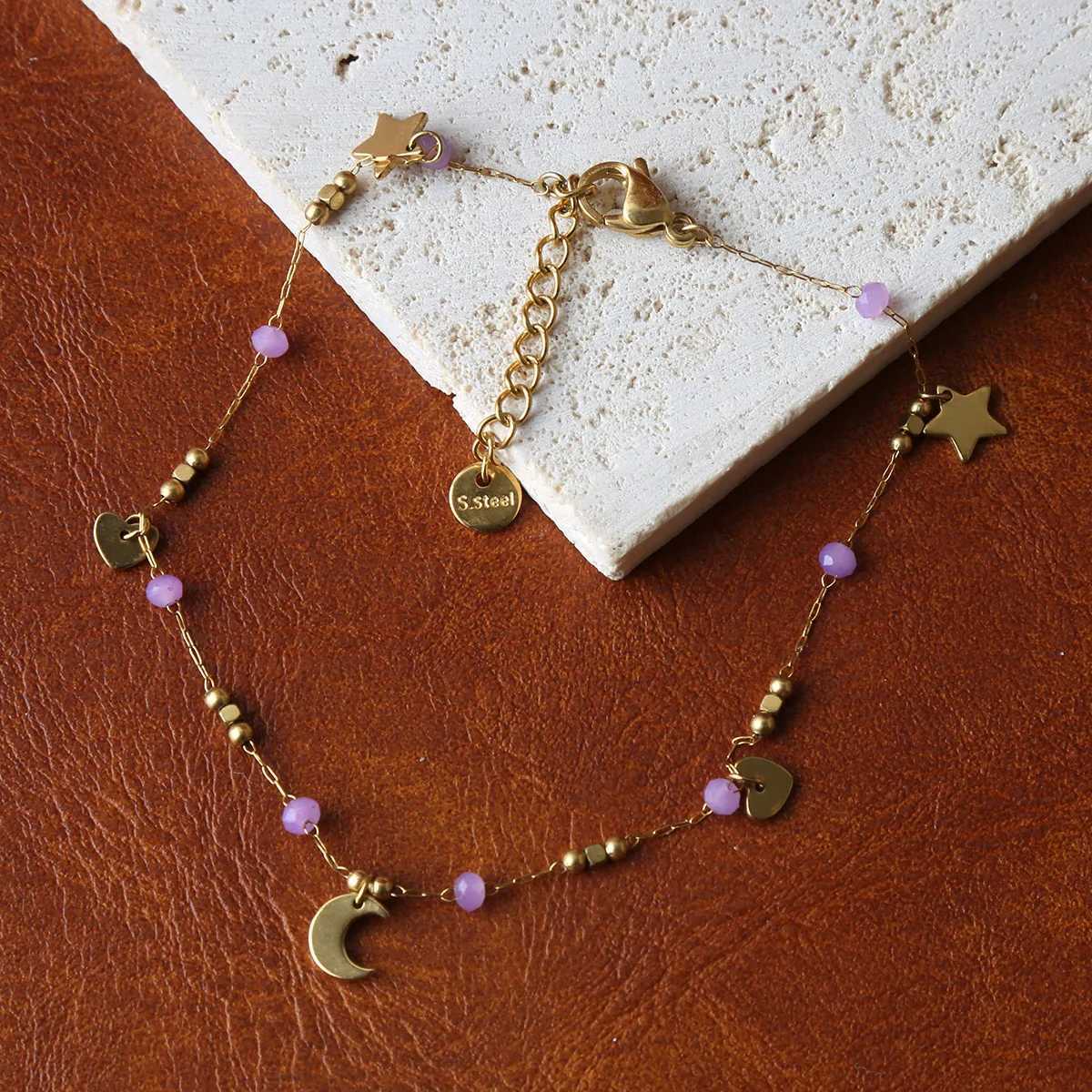 Anklets for Women Summer Beach Accessories Stainless Steel Stone Bead Chain Anklet Gold Color Leg Bracelets Bodychain Gifts W250604